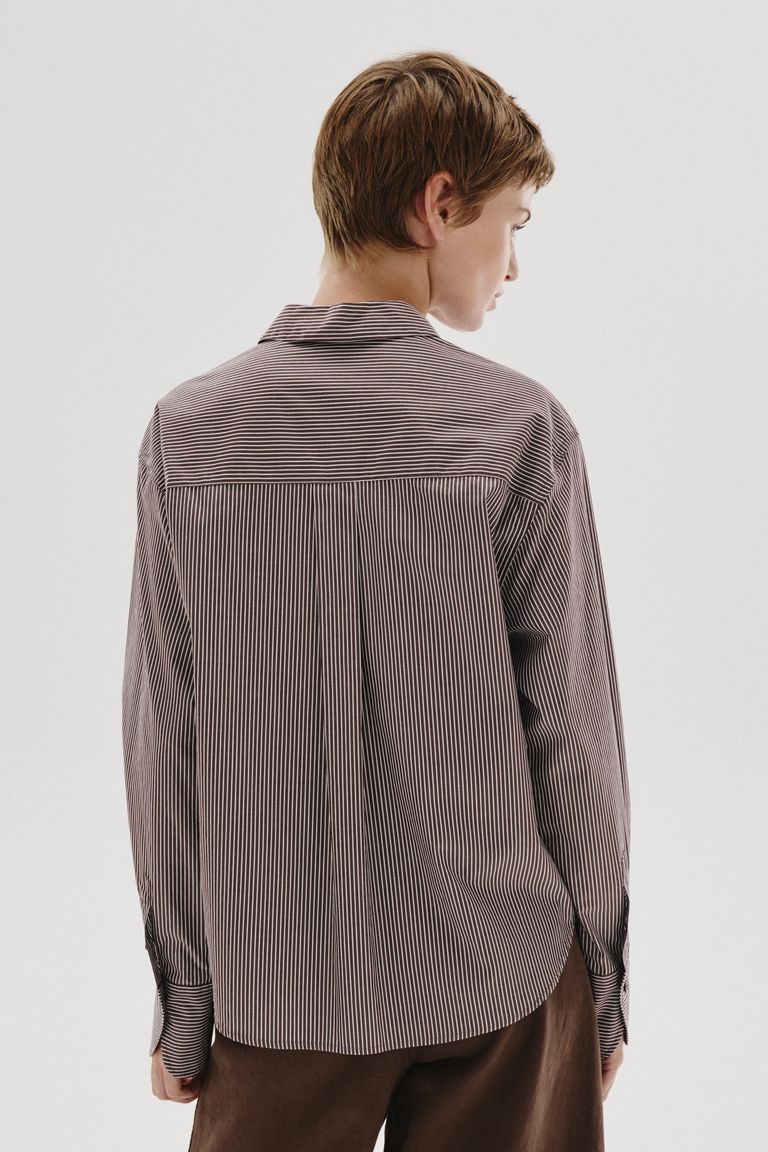 Chemise en popeline rayée cacao