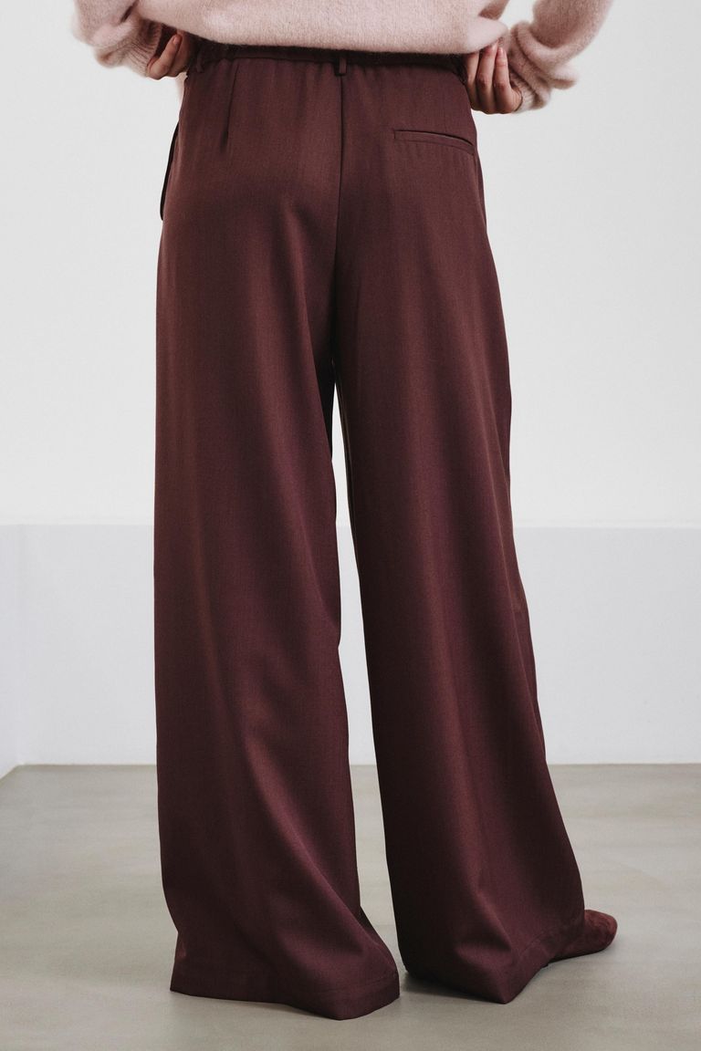 Wide-leg technical wool gabardine trousers mauve