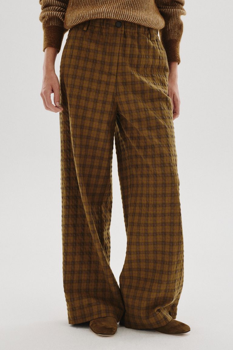 Check cotton-wool flannel trousers