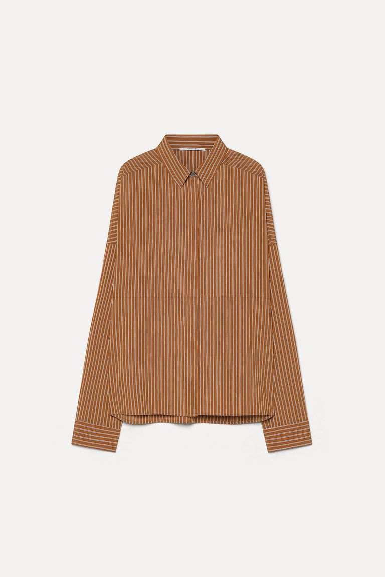 Camicia in viscosa tecnica rigata albicocca