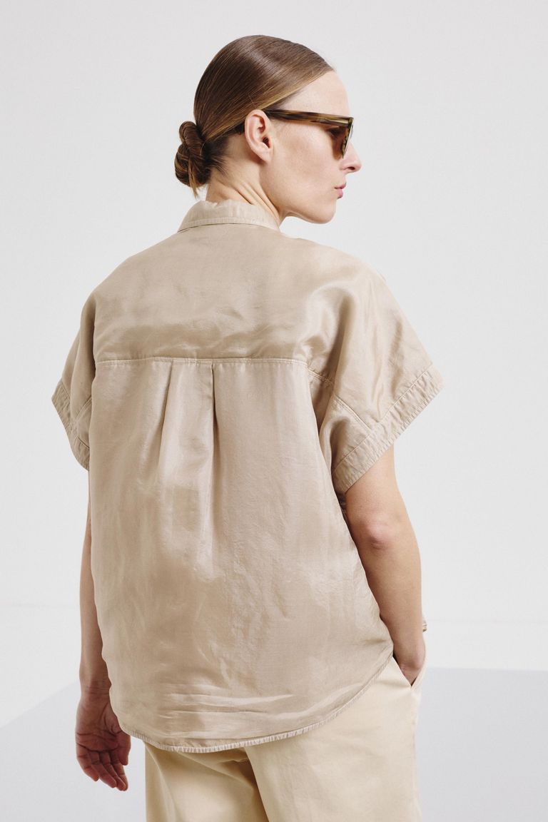 Cotton and silk bonded fabric shirt