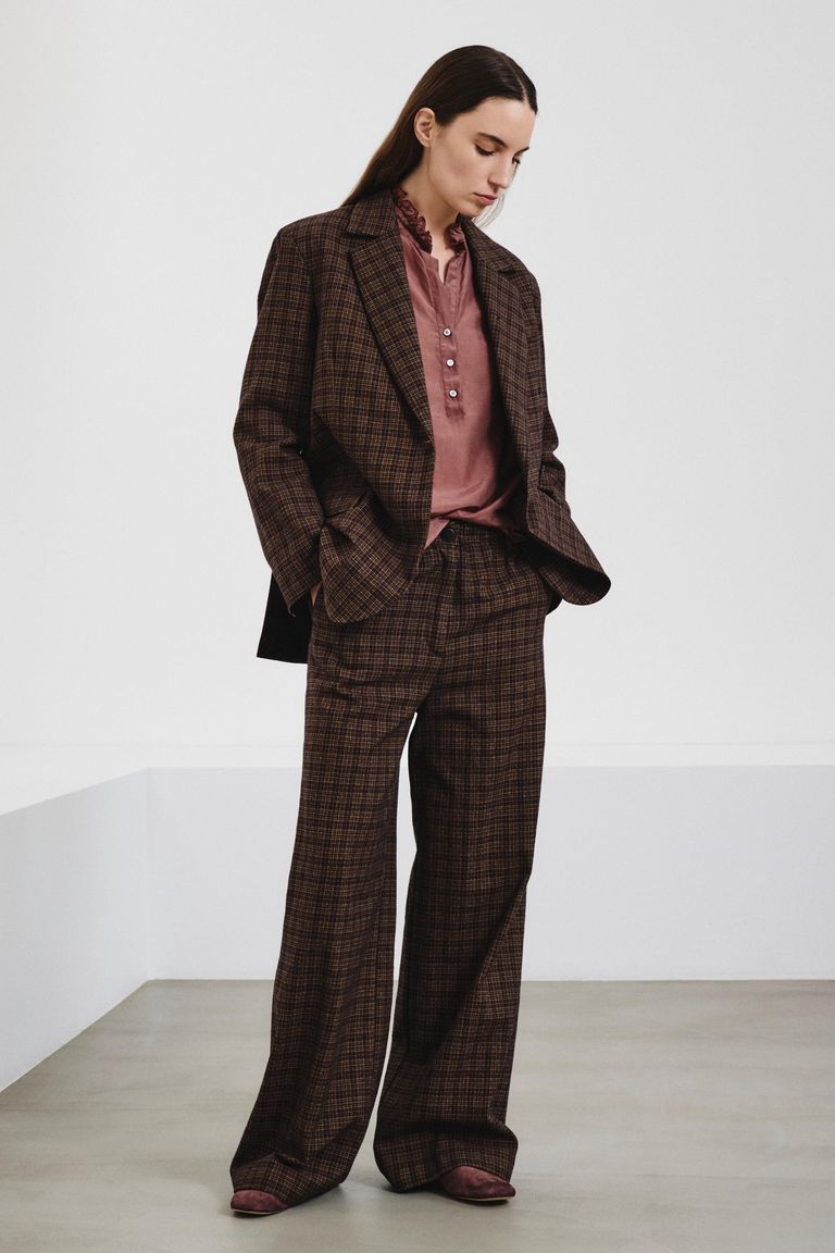 Camicia con rouches in voile di seta e cotone malva