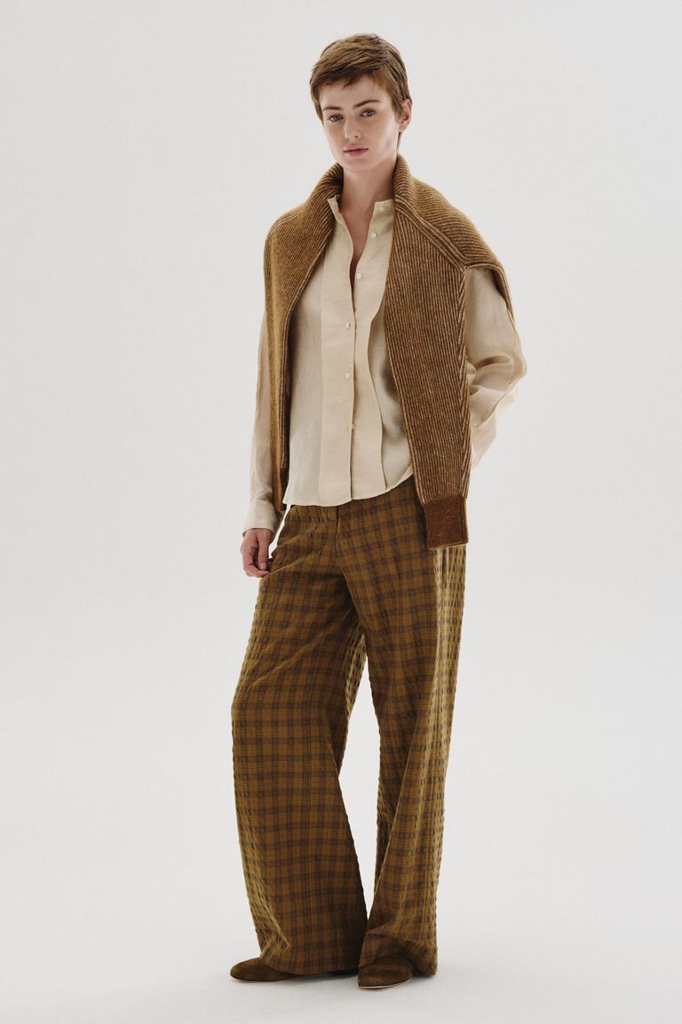 Check cotton-wool flannel trousers