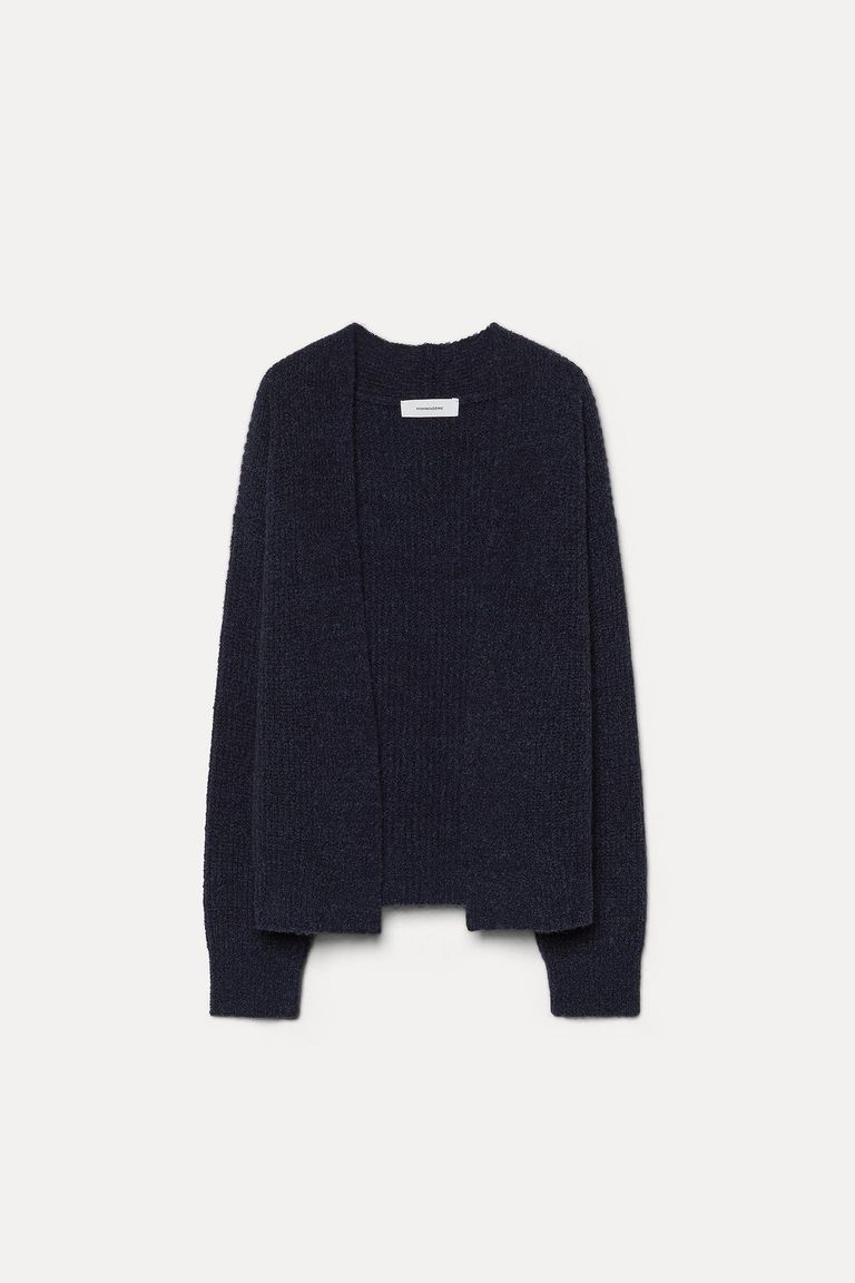 Cardigan en maille bouclée de laine et d’alpaga bleu marine