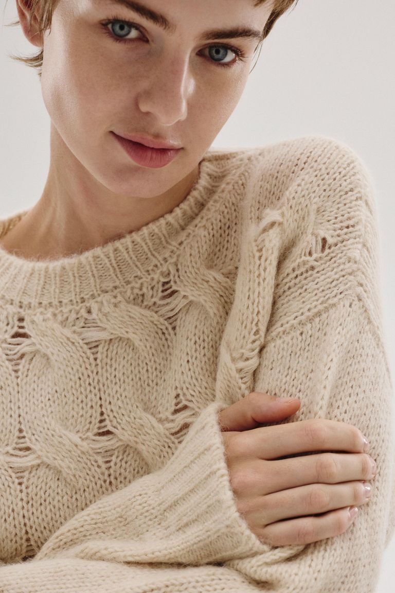 Alpaca and Merino wool cable-knit crewneck sweater
