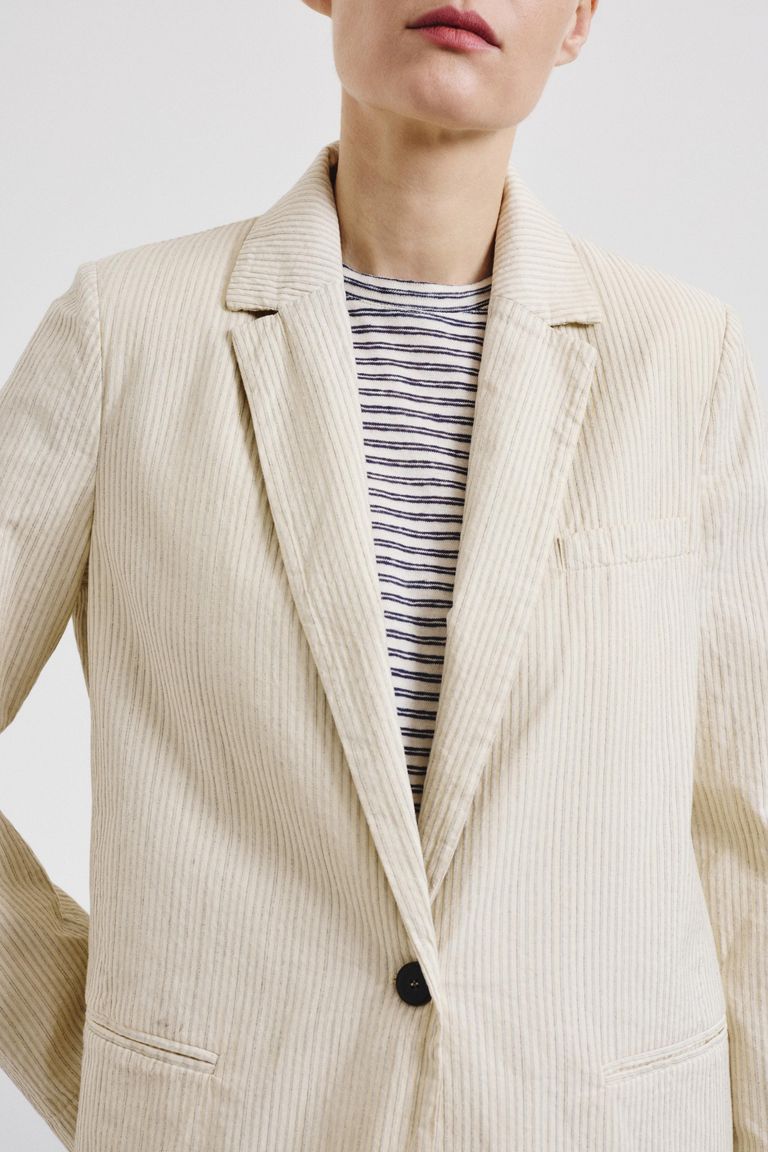 Pinstripe cotton gabardine jacket lime white