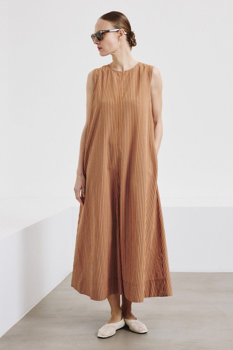 Robe en viscose technique rayée abricot