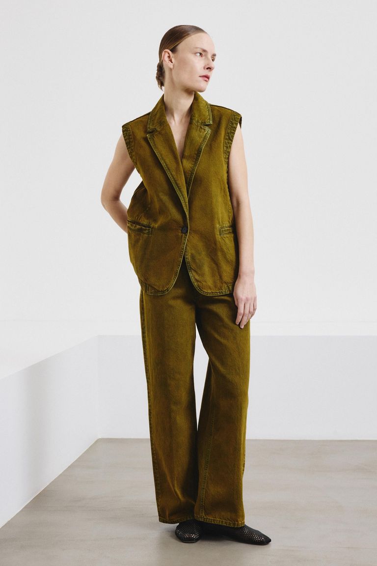 Cotton drill vest indigo-sulphur savannah