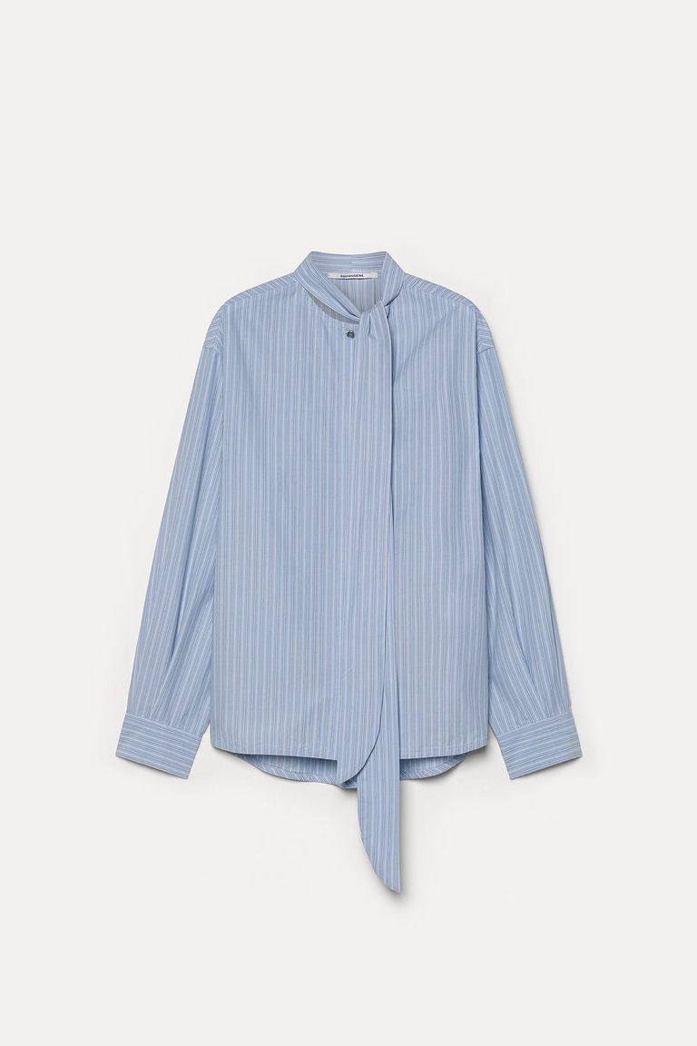 Camicia con sciarpina in popeline rigato