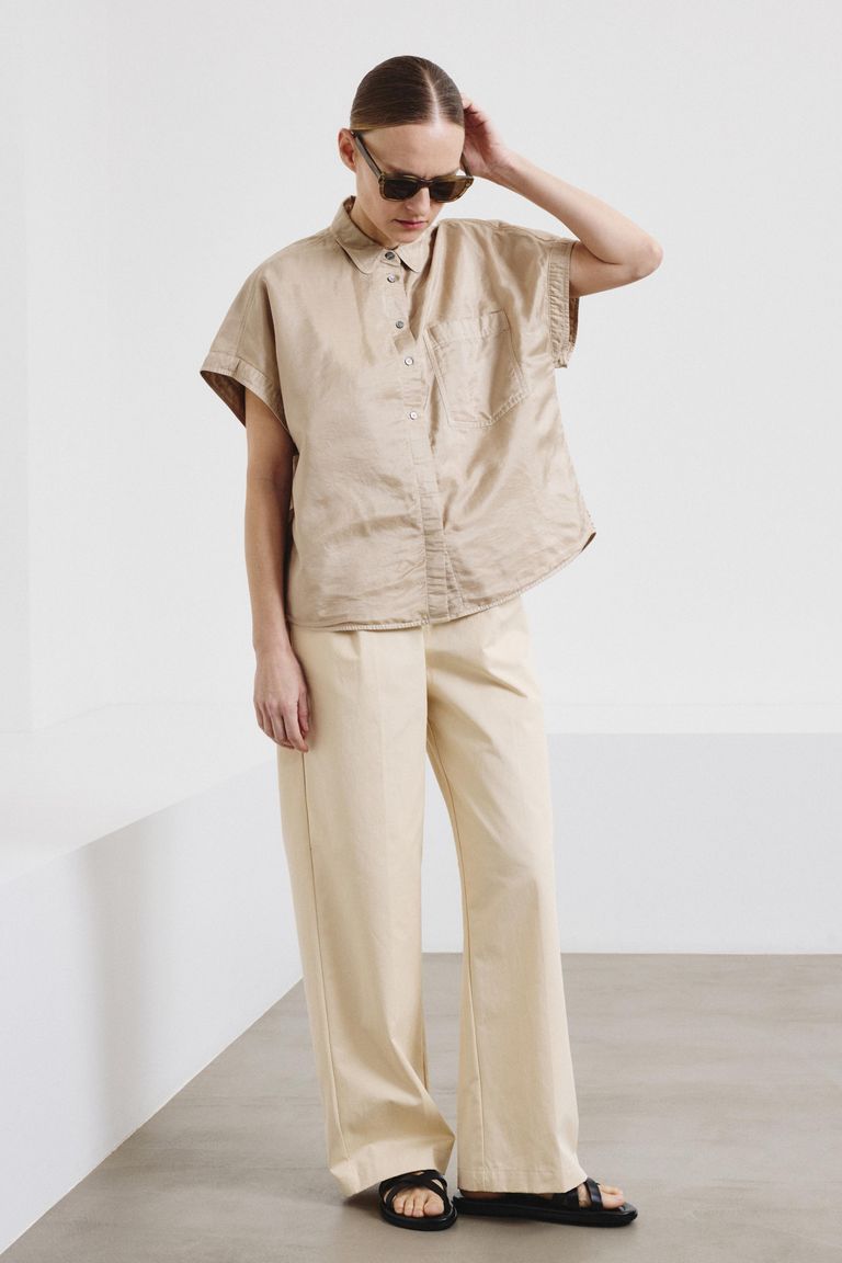 Cotton and silk bonded fabric shirt