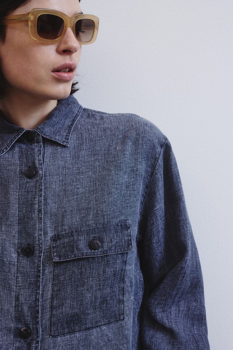 Robe chemisier en gaze délavée indigo