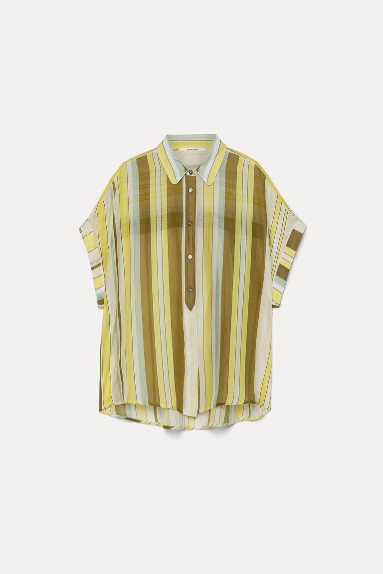 Striped cotton and silk chiffon shirt topaz