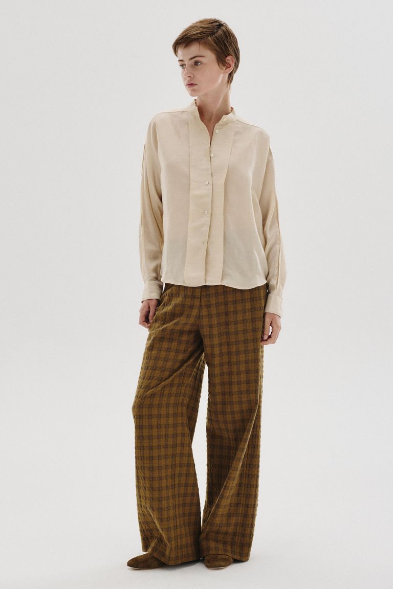 Linen, viscose and silk shantung shirt