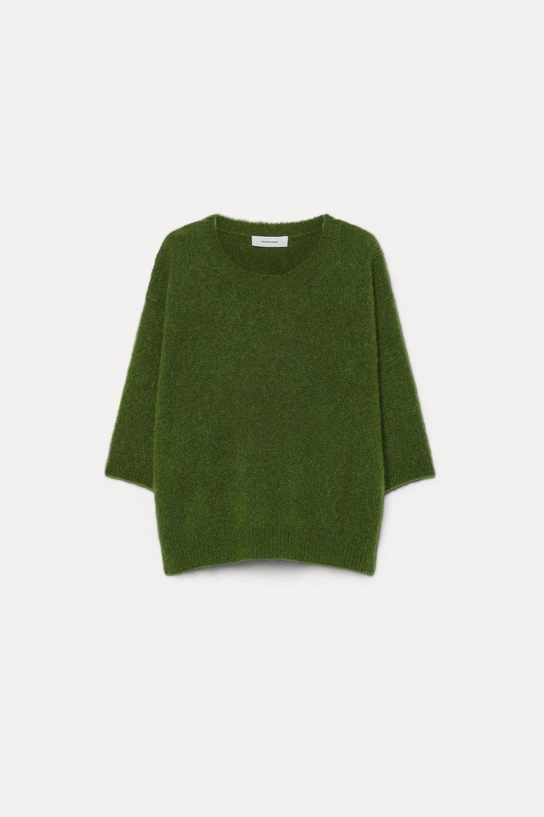 Short-sleeved mohair sweater seaweed green