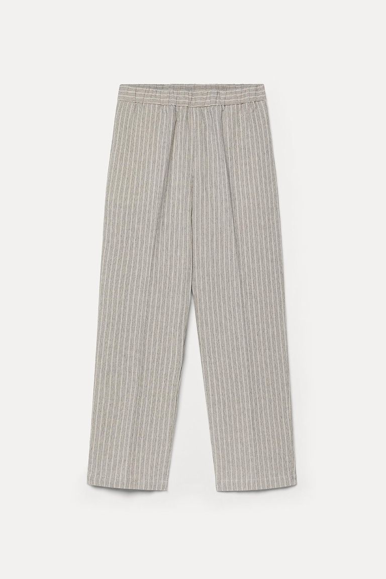 Pantalone jogging in micro riga di cotone e lino ghiaccio