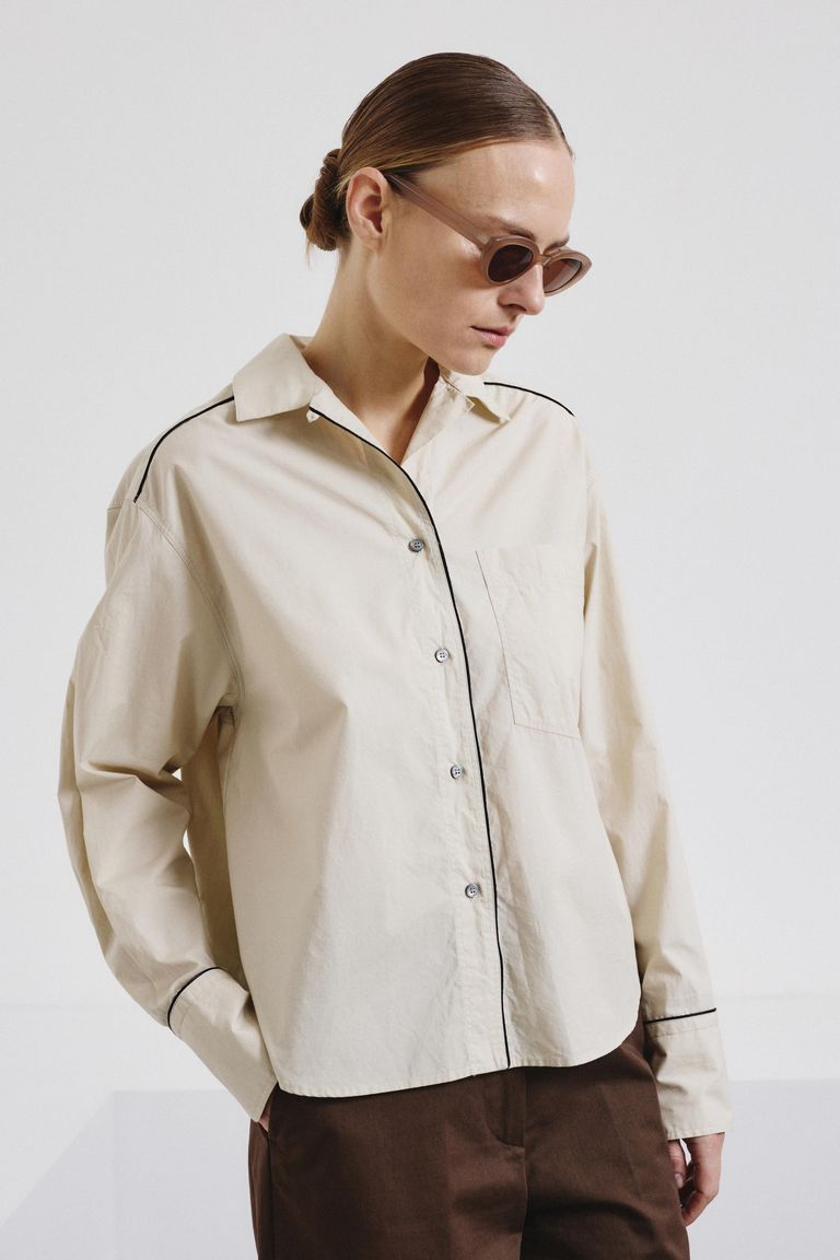 Poplin shirt with piping vanilla