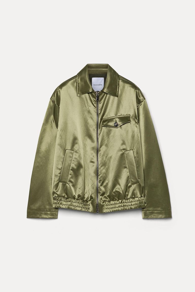 Veste en satin de coton et viscose kaki