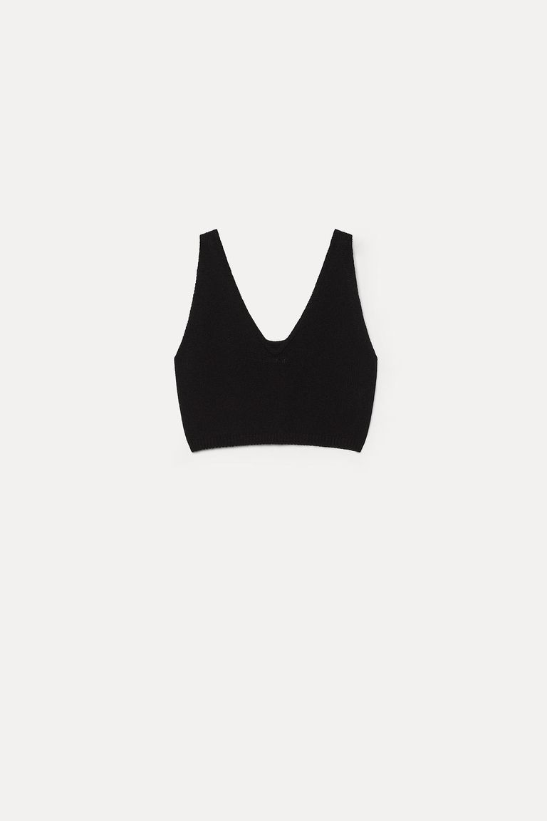 Cotton and linen knit top black