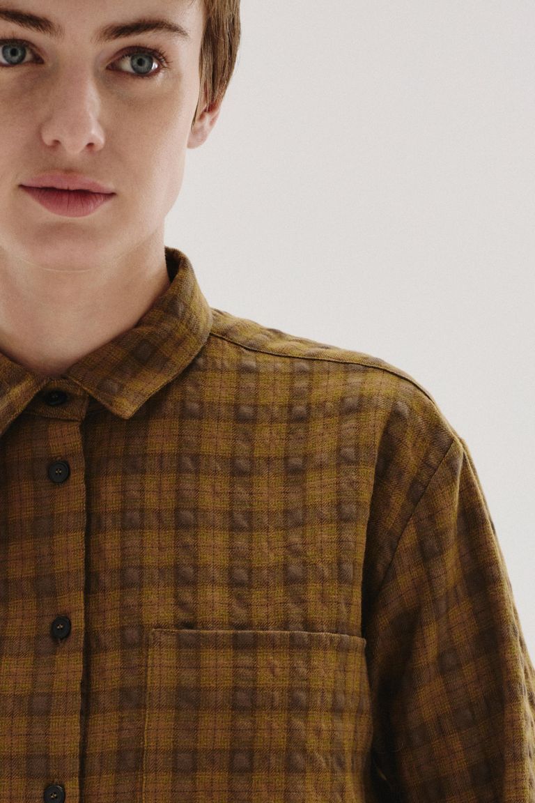 Cotton and wool check flannel overshirt