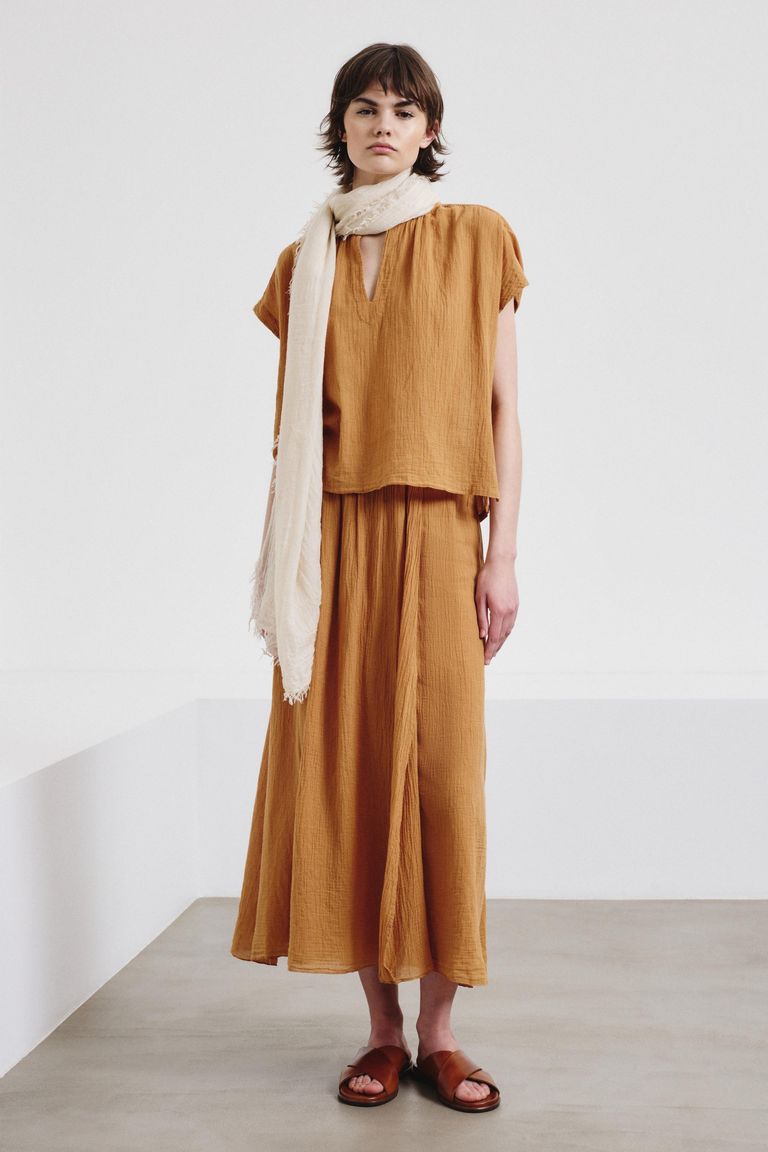 Skirt in organic cotton crêpe gauze apricot