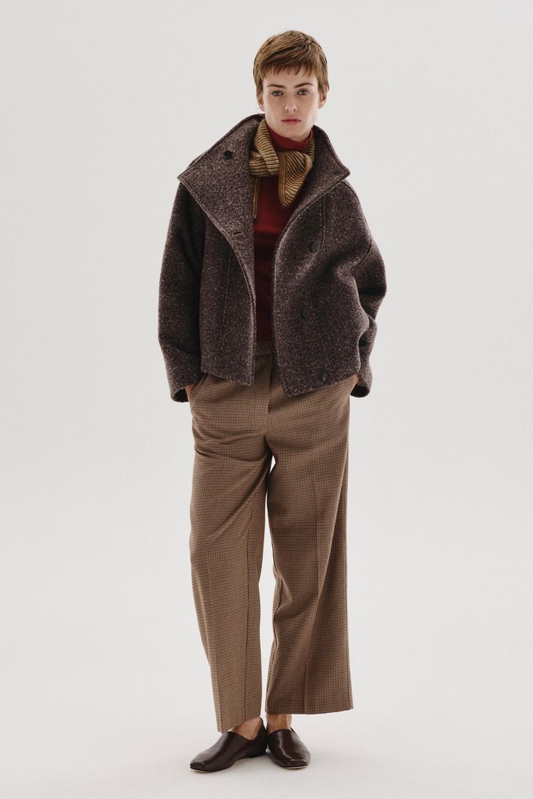 High-neck mélange wool and cotton cloth jacket