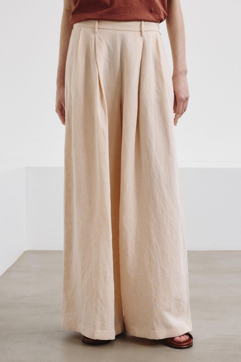 Wide-leg slubbed cotton trousers porcelain