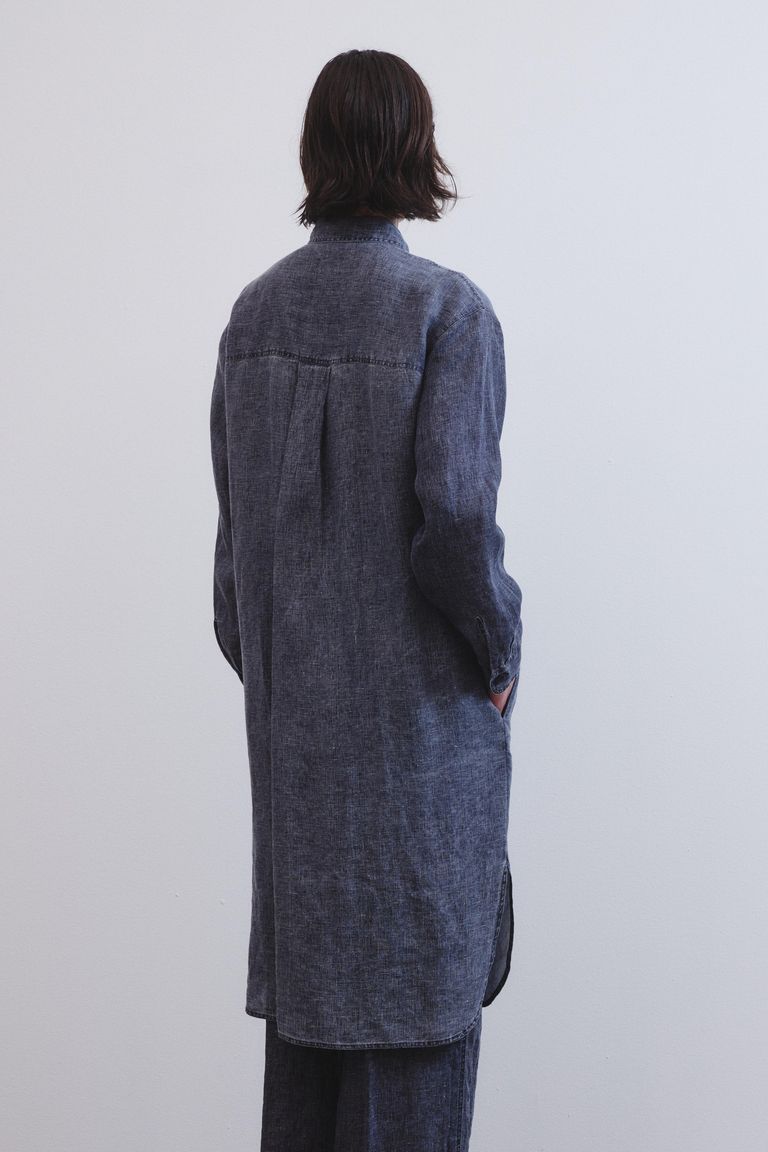 Robe chemisier en gaze délavée indigo
