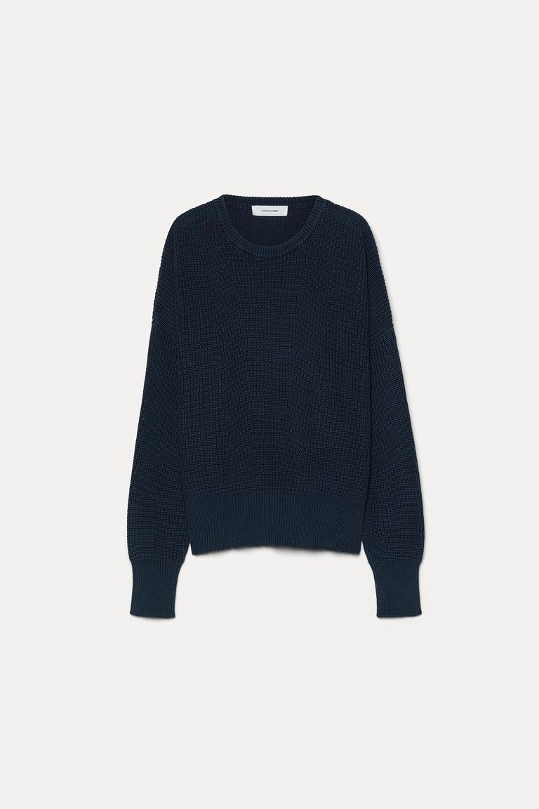 Crew-neck cotton knit with mineral treatment indigo-sulphur blue