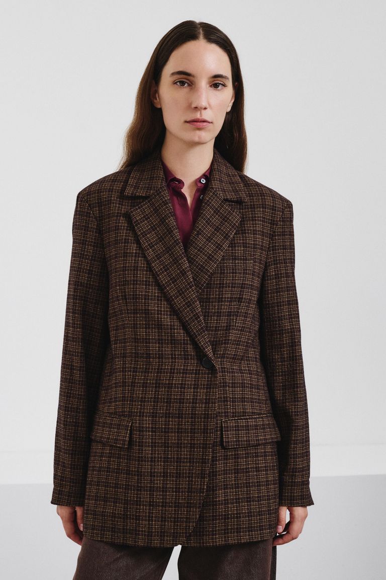 Micro-check flannel double-breasted jacket