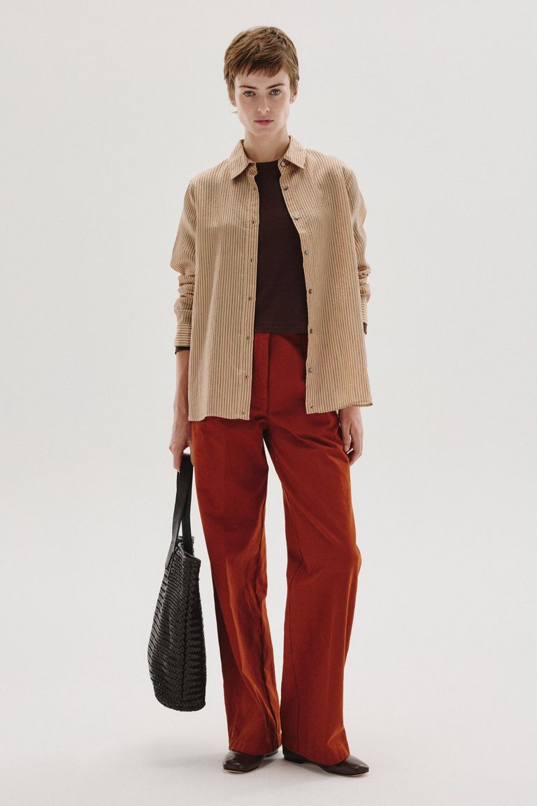Chemise en shantung rayé de viscose, lin et soie