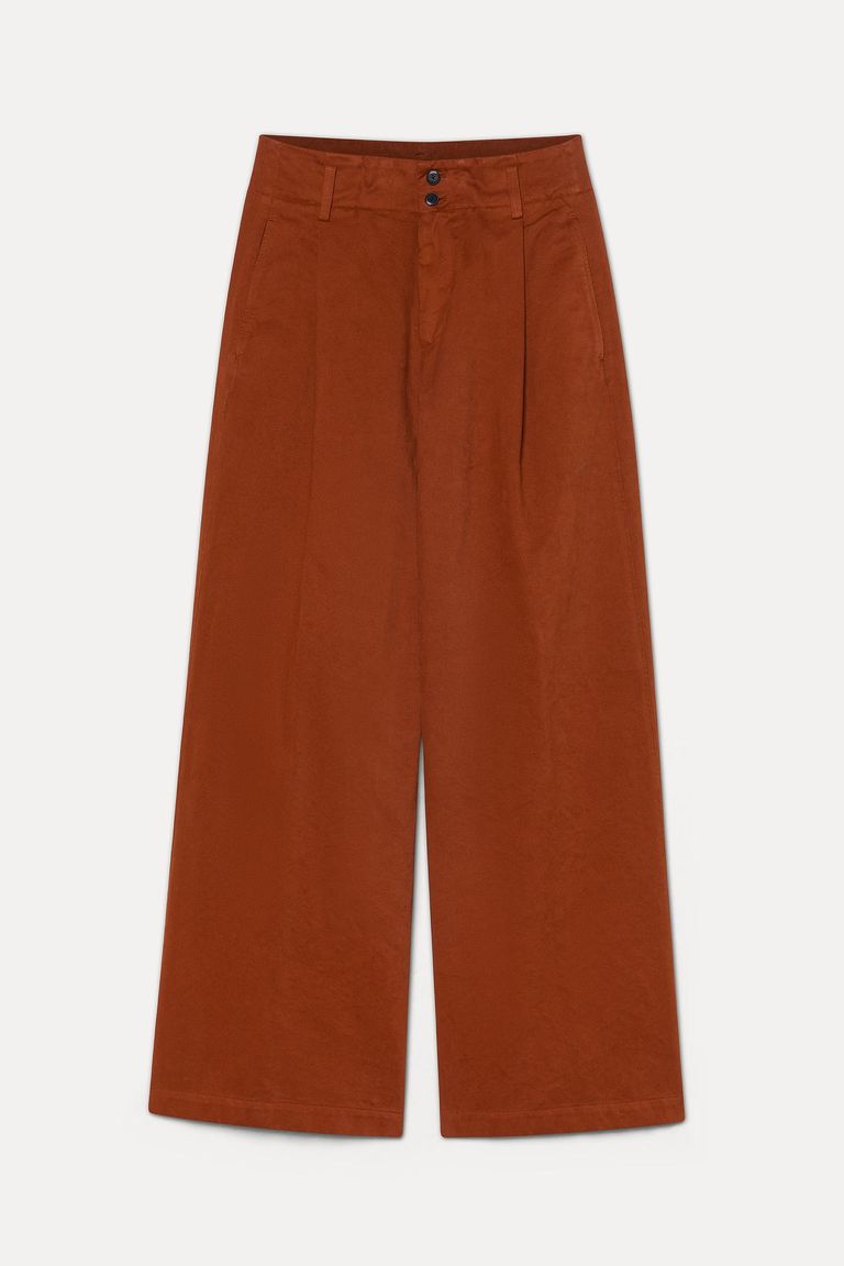 Pantalon large en drill de coton émerisé terre cuite