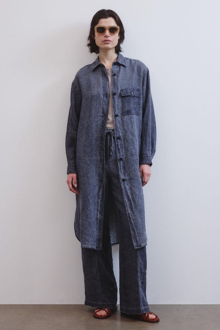 Robe chemisier en gaze délavée indigo