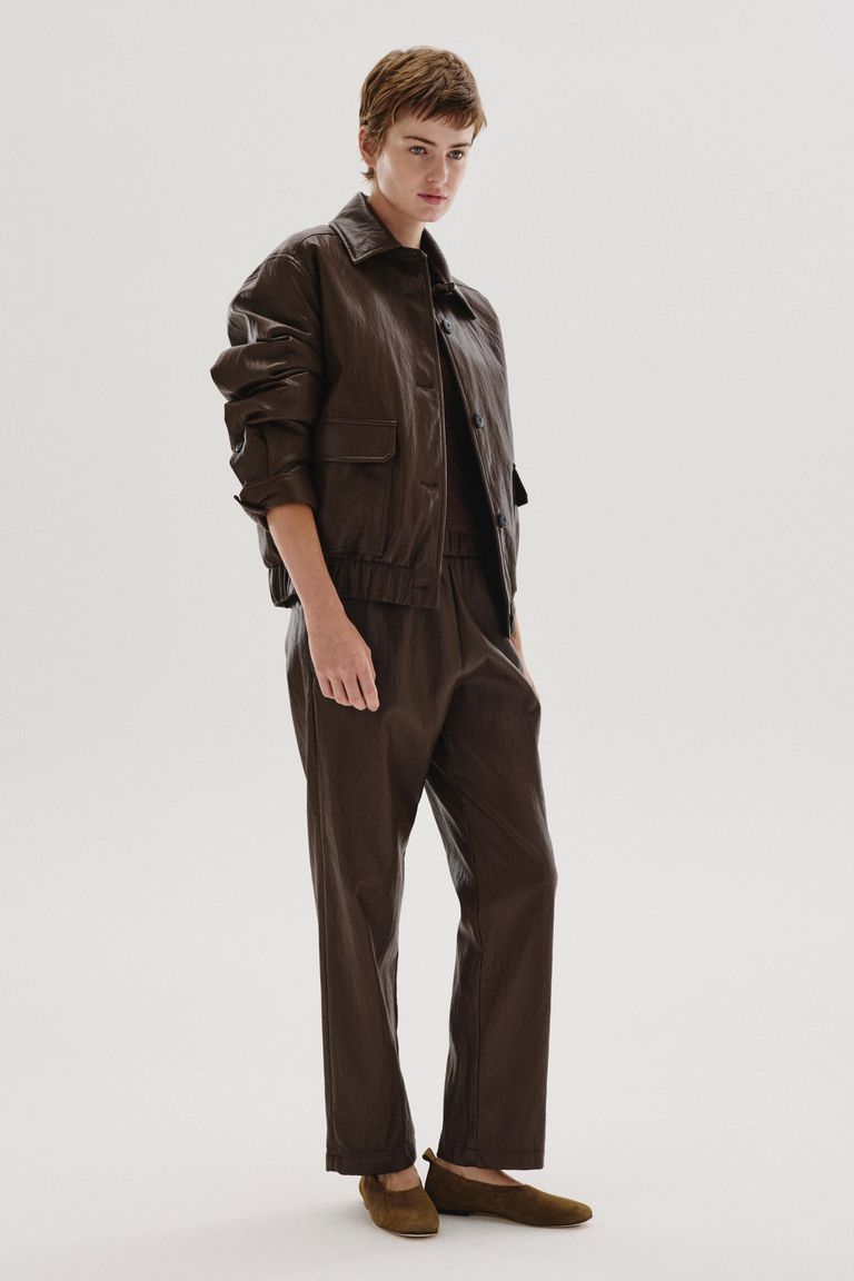 Faux leather jacket mahogany