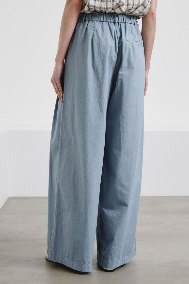 Wide-leg cotton gabardine trousers steel blue