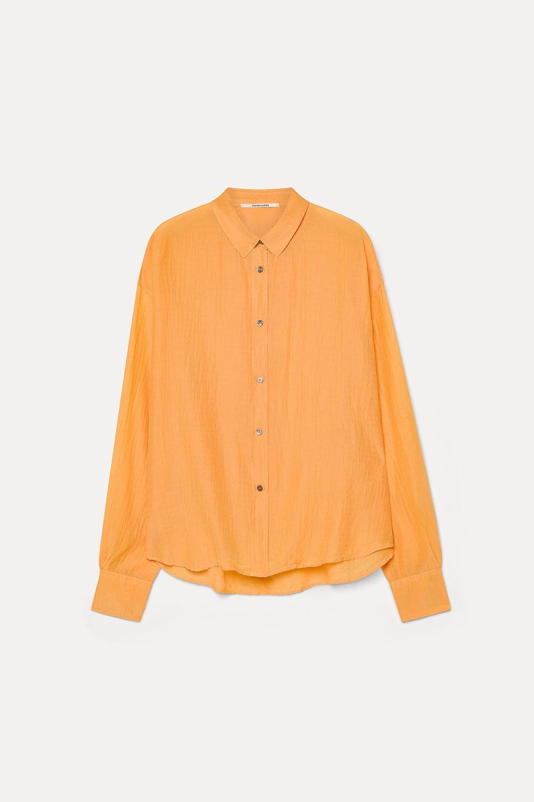 Camicia in voile goffrato di cotone e seta mandarino