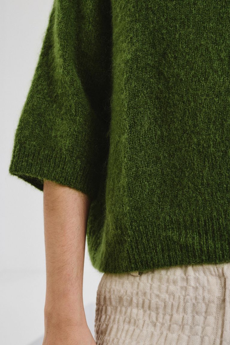 Short-sleeved mohair sweater seaweed green