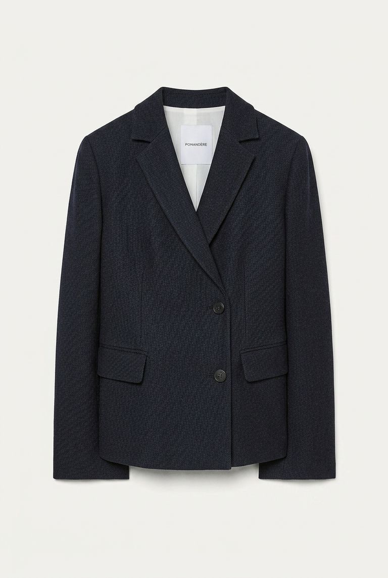 Mélange cotton and wool flannel jacket dark blue