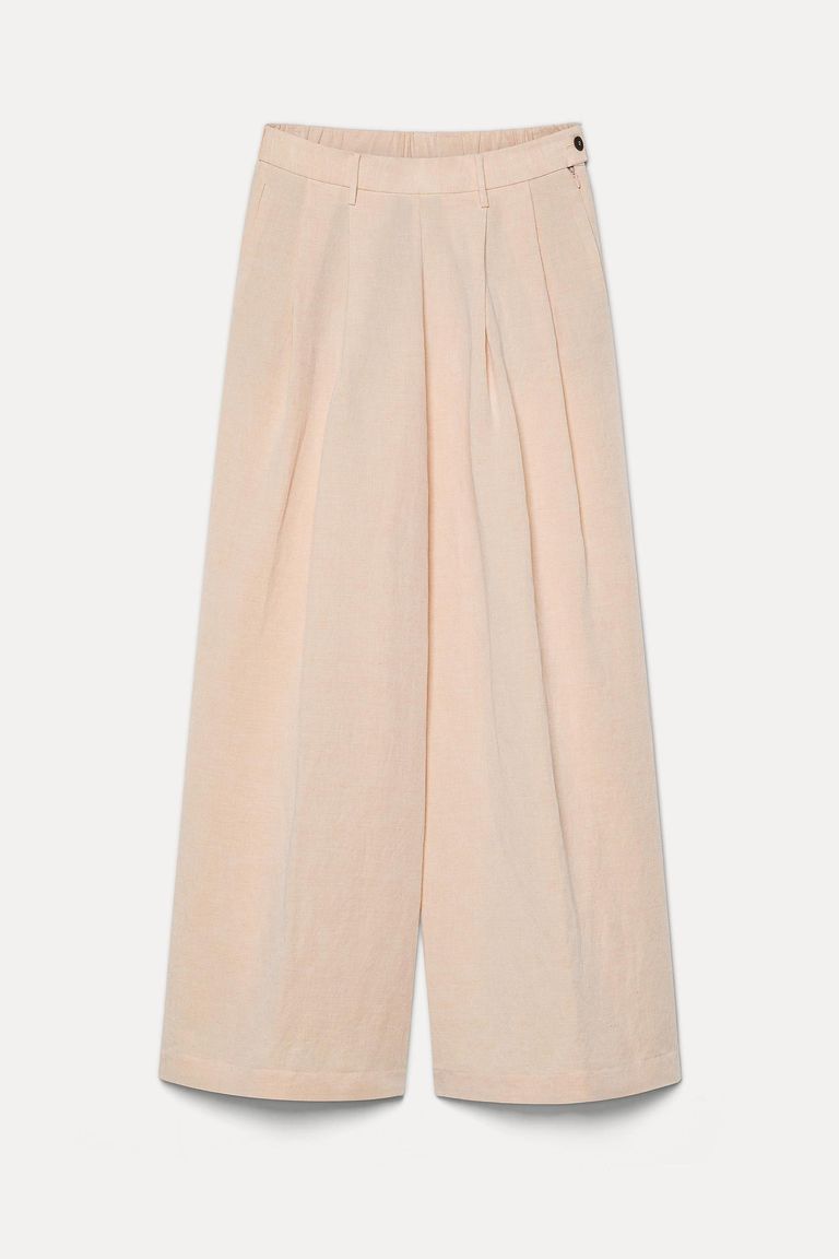 Wide-leg slubbed cotton trousers porcelain