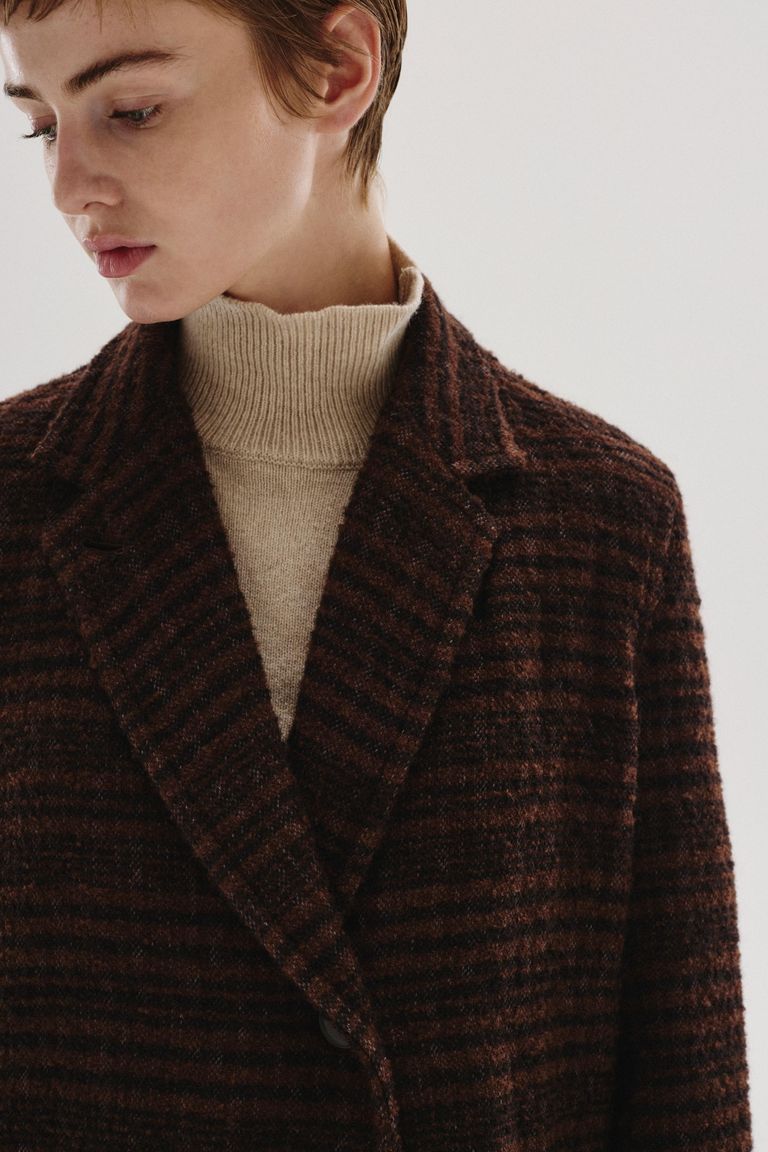 Striped bouclé cloth coat cocoa