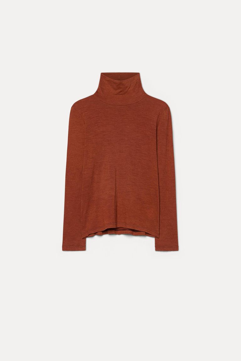 Wool jersey high-neck T-shirt