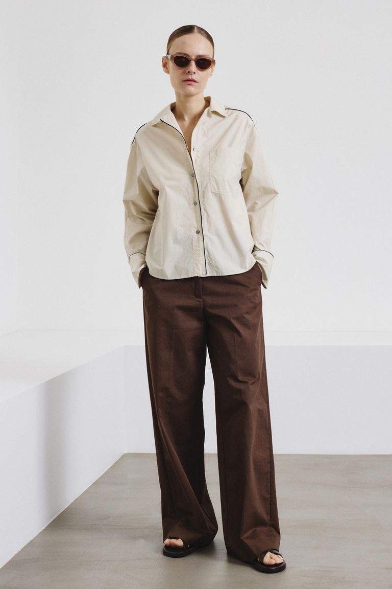 Chemise en popeline avec passepoil vanille