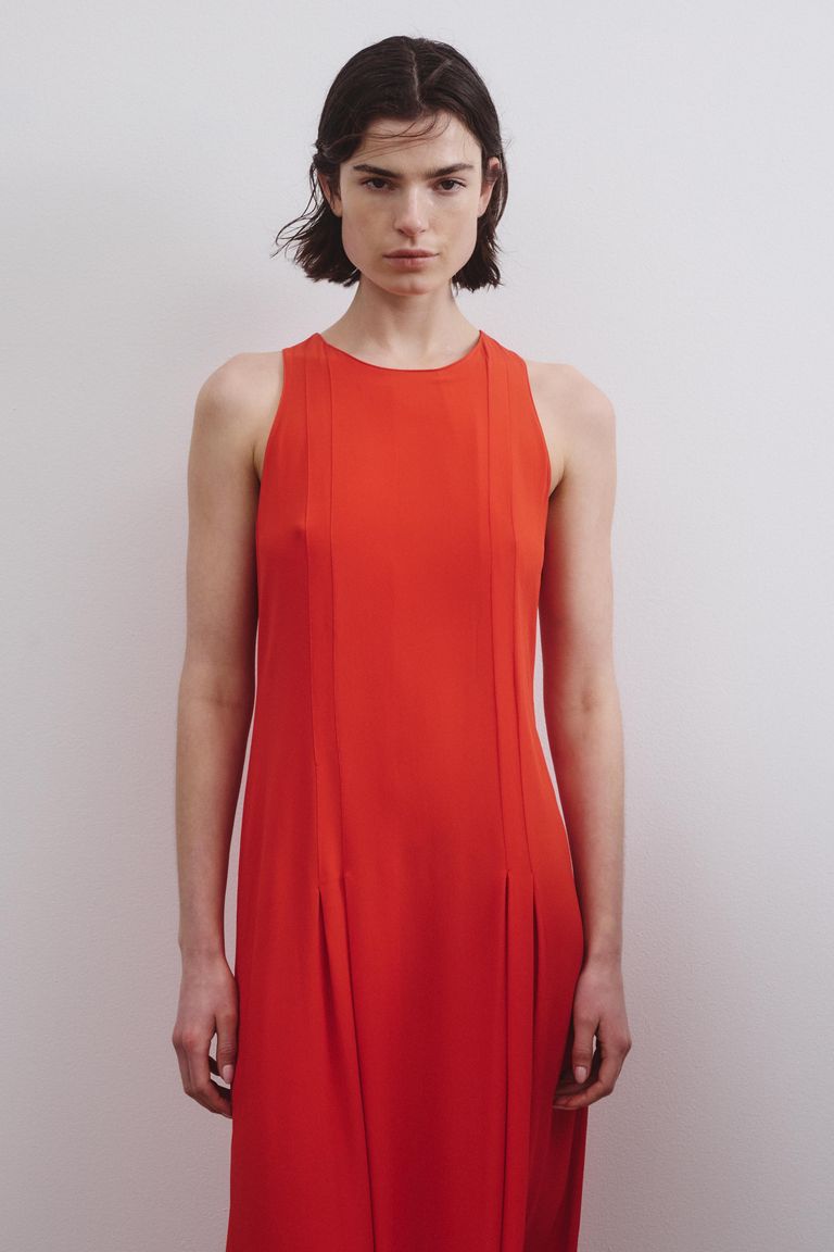 Robe sans manches en crèpe d'acétate et viscose coquelicot